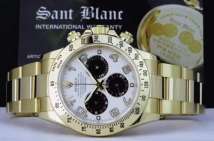 Men's Watches | Racing Professional Watches | Sant Blanc ROLEX Mens 18kt Gold Daytona White Panda Arabic Dial Fat Buckle Model 116528