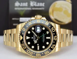 Pilots Professional Watches | Sant Blanc ROLEX Mens 18kt Gold 40mm GMT Master II Black 116718