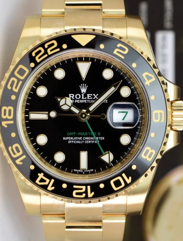 Pilots Professional Watches | Sant Blanc ROLEX Mens 18kt Gold 40mm GMT Master II Black 116718