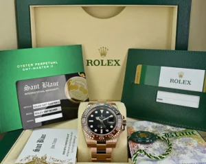Pilots Professional Watches | Sant Blanc ROLEX Mens 18kt Rose Gold 40mm GMT Master II Black Model 126715