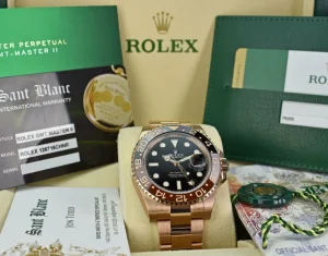 Pilots Professional Watches | Sant Blanc ROLEX Mens 18kt Rose Gold 40mm GMT Master II Black Model 126715