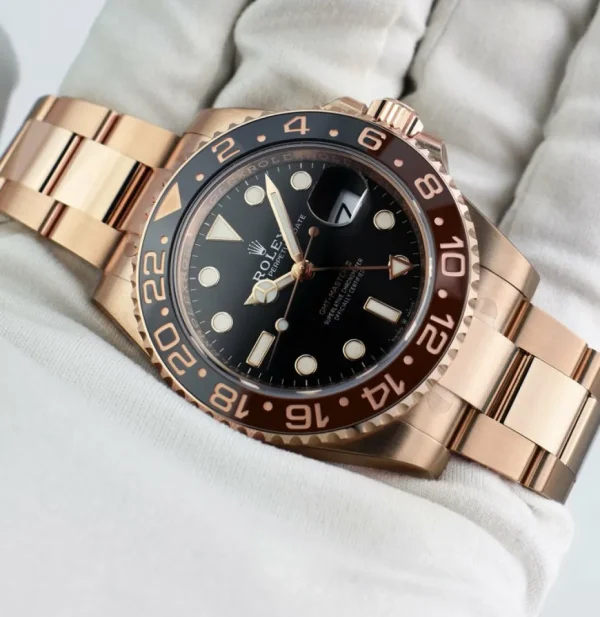 Pilots Professional Watches | Sant Blanc ROLEX Mens 18kt Rose Gold 40mm GMT Master II Black Model 126715