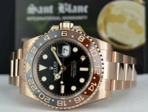 Pilots Professional Watches | Sant Blanc ROLEX Mens 18kt Rose Gold 40mm GMT Master II Black Model 126715