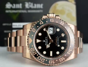 Pilots Professional Watches | Sant Blanc ROLEX Mens 18kt Rose Gold 40mm GMT Master II Black Model 126715