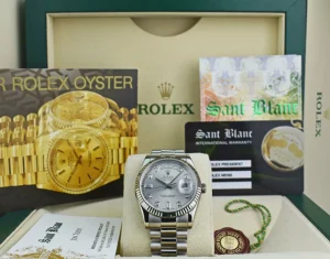 President Dress Watches | Sant Blanc ROLEX Mens 18kt White Gold DayDate President Silver Diamond Dial Model 118239