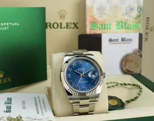 Men's Watches | Dress Watches | Sant Blanc ROLEX Mens 18kt White Gold & Stainless Steel DateJust 41 Blue Roman Model 126334