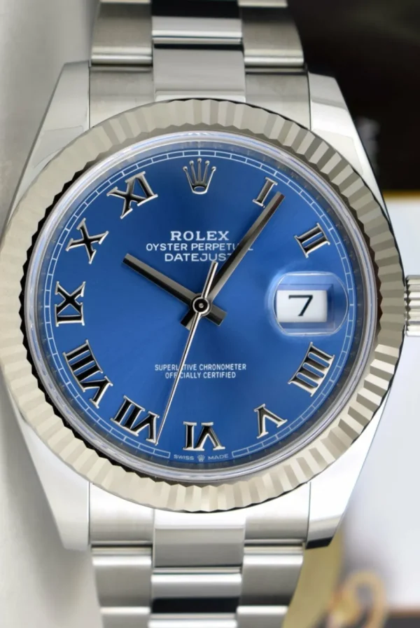 Men's Watches | Dress Watches | Sant Blanc ROLEX Mens 18kt White Gold & Stainless Steel DateJust 41 Blue Roman Model 126334