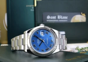 Men's Watches | Dress Watches | Sant Blanc ROLEX Mens 18kt White Gold & Stainless Steel DateJust II Blue Roman Model 116334