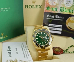 Pilots Professional Watches | Sant Blanc ROLEX Mens 18kt Yellow Gold GMT Master II Green Dial Model 116718