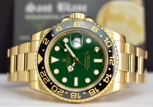 Pilots Professional Watches | Sant Blanc ROLEX Mens 18kt Yellow Gold GMT Master II Green Dial Model 116718