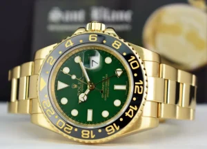Pilots Professional Watches | Sant Blanc ROLEX Mens 18kt Yellow Gold GMT Master II Green Dial Model 116718