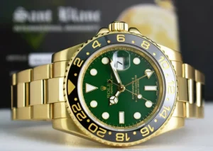 Pilots Professional Watches | Sant Blanc ROLEX Mens 18kt Yellow Gold GMT Master II Green Dial Model 116718