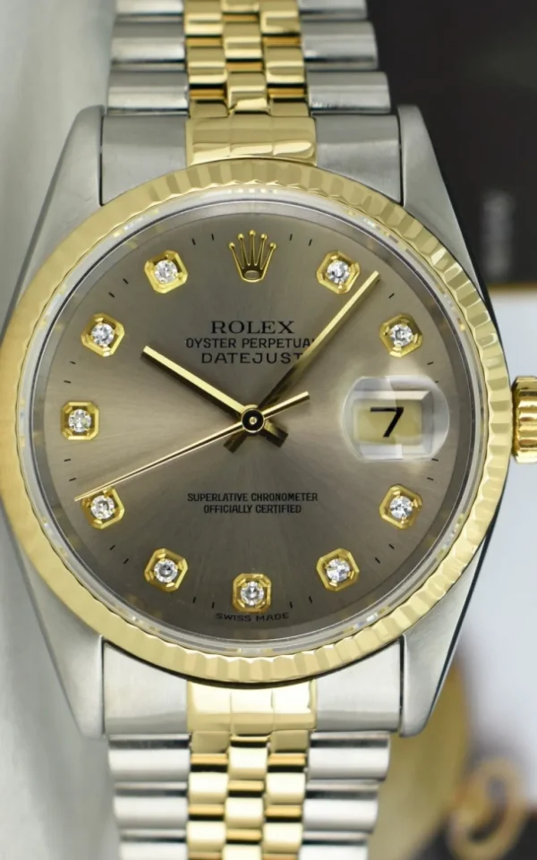 Men's Watches | Dress Watches | Sant Blanc ROLEX Mens 36mm 18kt Gold & Stainless Steel DateJust Rhodium Diamond Dial Model 16233