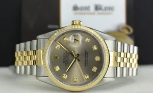Men's Watches | Dress Watches | Sant Blanc ROLEX Mens 36mm 18kt Gold & Stainless Steel DateJust Rhodium Diamond Dial Model 16233
