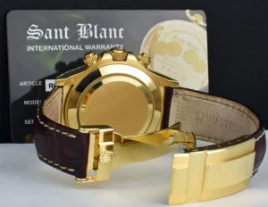 Sports Watches | Racing Professional Watches | Sant Blanc ROLEX Mens 40mm 18kt Gold Daytona Blue Arabic Dial Brown Strap Model 116518