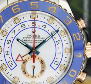 Yachting Professional Watches | Sports Watches | Sant Blanc ROLEX Mens 44mm 18kt Rose Gold & Stainless Steel YachtMaster II Blue Hands Model 116681