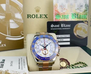 Yachting Professional Watches | Sports Watches | Sant Blanc ROLEX Mens 44mm 18kt Rose Gold & Stainless Steel YachtMaster II Blue Hands Model 116681