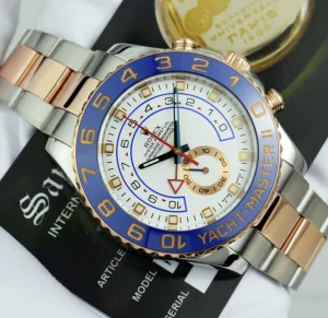 Yachting Professional Watches | Sports Watches | Sant Blanc ROLEX Mens 44mm 18kt Rose Gold & Stainless Steel YachtMaster II Blue Hands Model 116681
