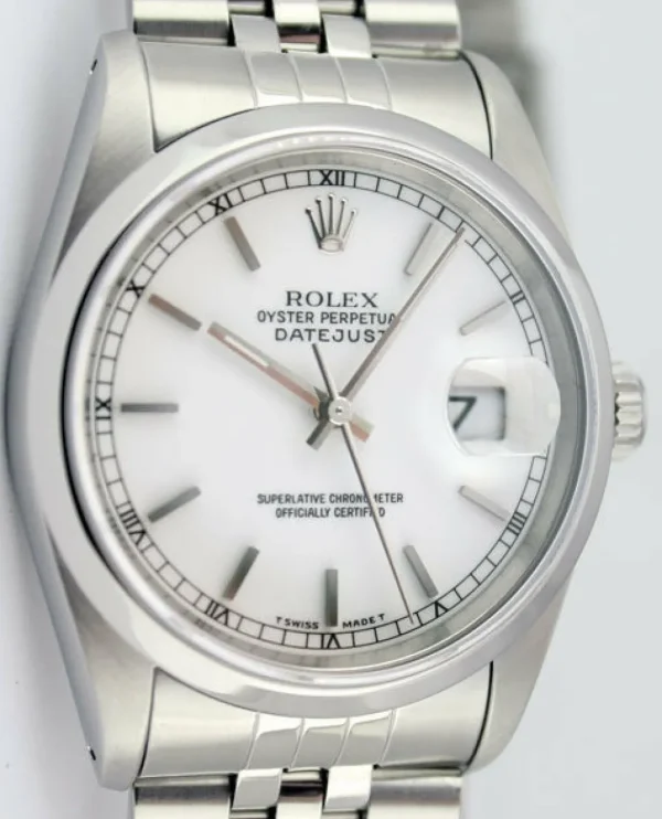Men's Watches | Dress Watches | Sant Blanc ROLEX Men's 36mm Stainless Steel Datejust White Stick Dial Model 16200