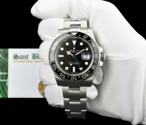Pilots Professional Watches | Sant Blanc ROLEX Mens 40mm Stainless Steel GMT Master II Black Dial Model 116710LN