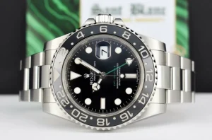 Pilots Professional Watches | Sant Blanc ROLEX Mens 40mm Stainless Steel GMT Master II Black Dial Model 116710LN