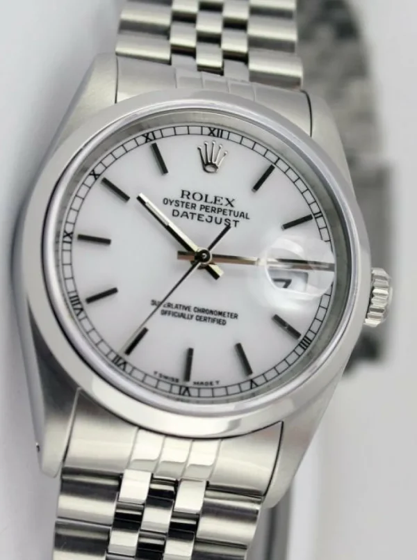Men's Watches | Dress Watches | Sant Blanc ROLEX Men's 36mm Stainless Steel Datejust White Stick Dial Model 16200