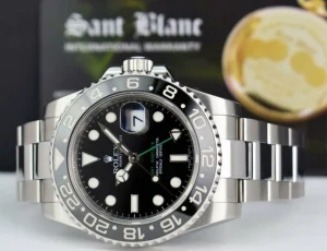 Sports Watches | Pilots Professional Watches | Sant Blanc ROLEX Mens 40mm Stainless Steel GMT Master II Black CERAMIC Bezel Model 116710LN