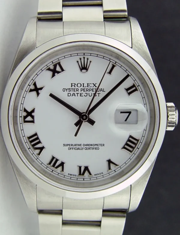Men's Watches | Dress Watches | Sant Blanc ROLEX Men's 36mm Stainless Steel Datejust White Roman Dial Oyster Band Model 16200