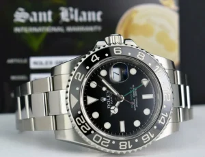 Sports Watches | Pilots Professional Watches | Sant Blanc ROLEX Mens 40mm Stainless Steel GMT Master II Black CERAMIC Bezel Model 116710LN