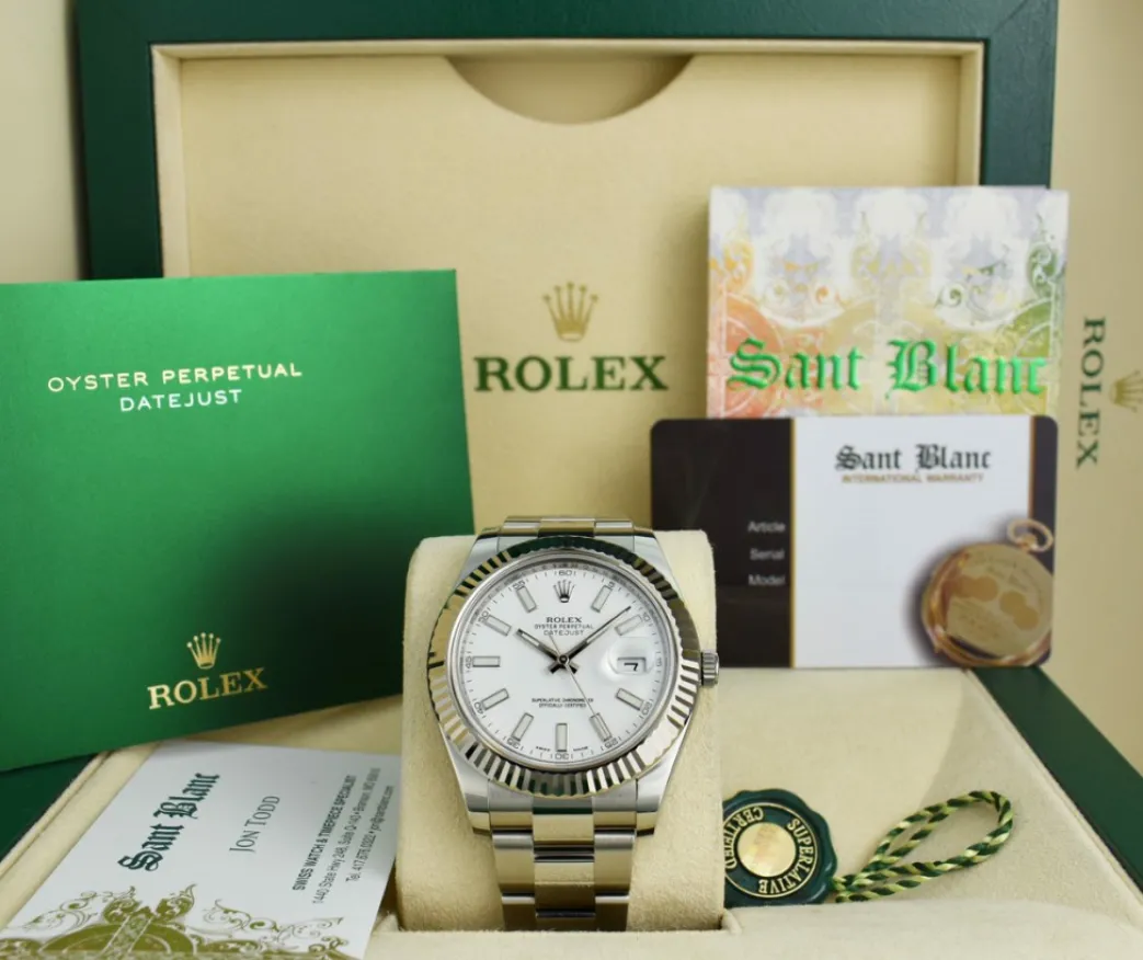 rolex_mens_mm_white_gold__0-1.webp Men's Watches | Dress Watches | Sant Blanc ROLEX Mens 41mm White Gold & Stainless Steel DateJust II White Index Dial Model 116334