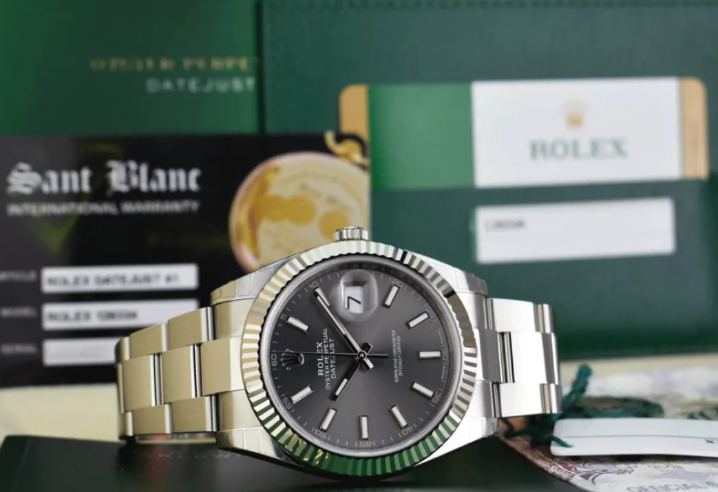 rolex_mens_mm_white_gold__2.webp Dress Watches | Sant Blanc ROLEX Mens 41mm White Gold & Stainless DateJust 41 Rhodium Index Model 126334