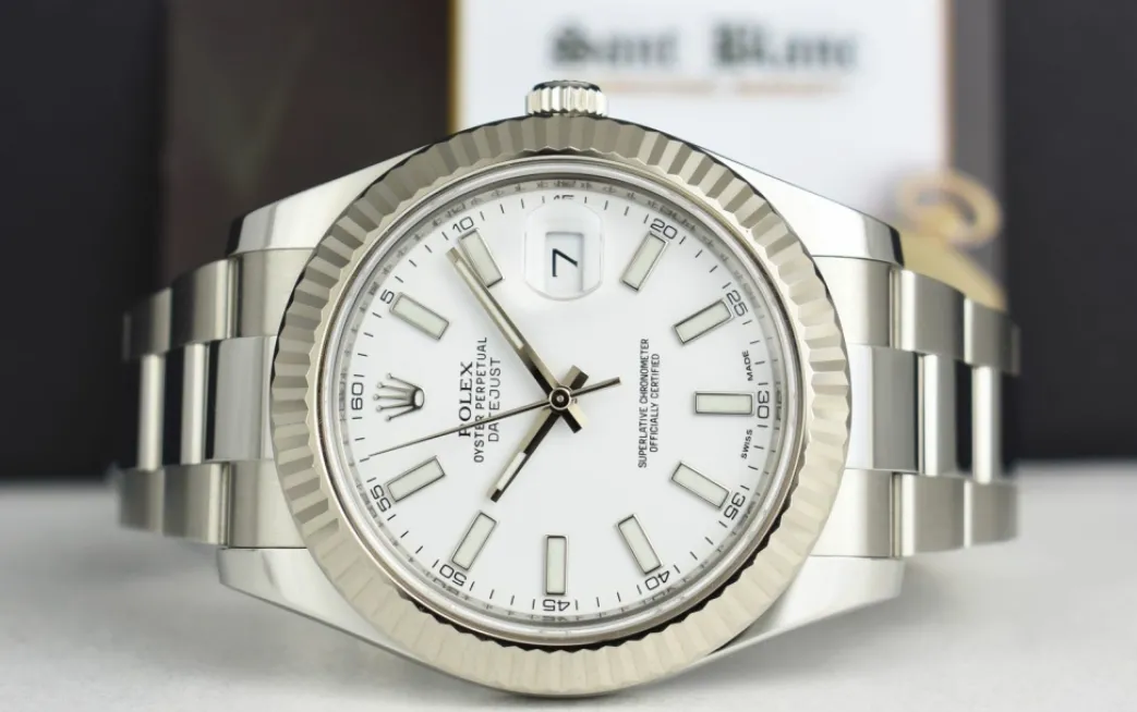 rolex_mens_mm_white_gold__3-1.webp Men's Watches | Dress Watches | Sant Blanc ROLEX Mens 41mm White Gold & Stainless Steel DateJust II White Index Dial Model 116334
