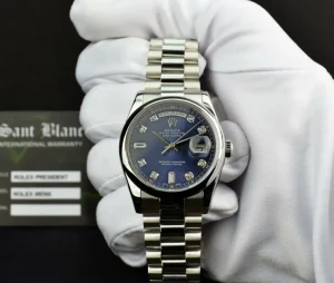 President Dress Watches | Sant Blanc ROLEX Mens Platinum Day Date President Blue Diamond Dial Model 118206