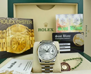President Dress Watches | Men's Watches | Sant Blanc ROLEX Mens Platinum DayDate President Silver Index Model 118206