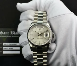 President Dress Watches | Men's Watches | Sant Blanc ROLEX Mens Platinum DayDate President Silver Index Model 118206