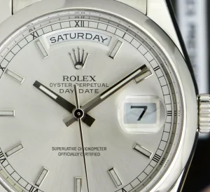 President Dress Watches | Men's Watches | Sant Blanc ROLEX Mens Platinum DayDate President Silver Index Model 118206