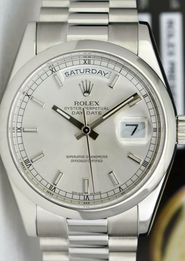 President Dress Watches | Men's Watches | Sant Blanc ROLEX Mens Platinum DayDate President Silver Index Model 118206