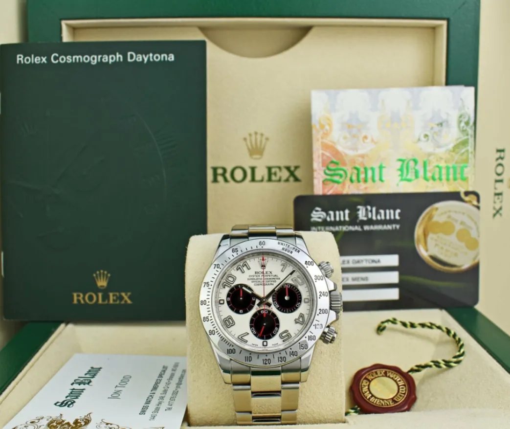 rolex_mens_stainless_dayt_0.webp Men's Watches | Racing Professional Watches | Sant Blanc ROLEX Mens Stainless Daytona White Panda Red Hands Fat Buckle Model 116520