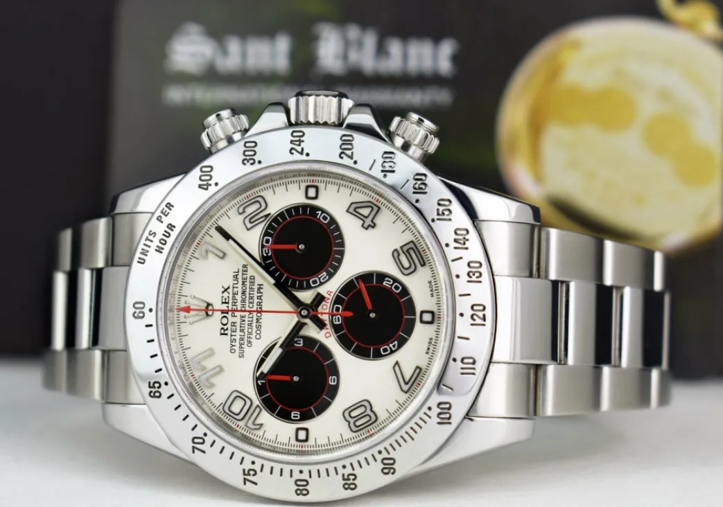 rolex_mens_stainless_dayt_6.webp Men's Watches | Racing Professional Watches | Sant Blanc ROLEX Mens Stainless Daytona White Panda Red Hands Fat Buckle Model 116520