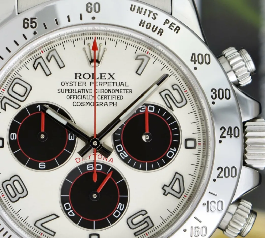 rolex_mens_stainless_dayt_7.webp Men's Watches | Racing Professional Watches | Sant Blanc ROLEX Mens Stainless Daytona White Panda Red Hands Fat Buckle Model 116520