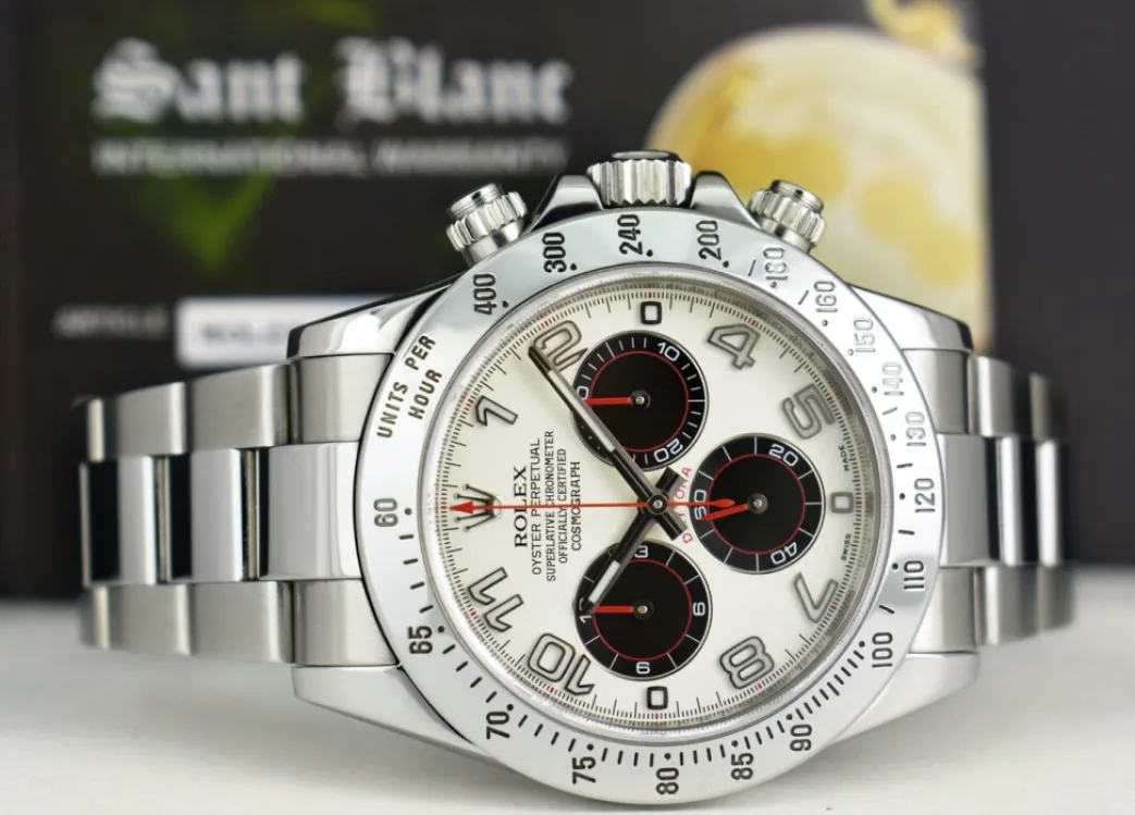 rolex_mens_stainless_dayt_8.webp Men's Watches | Racing Professional Watches | Sant Blanc ROLEX Mens Stainless Daytona White Panda Red Hands Fat Buckle Model 116520