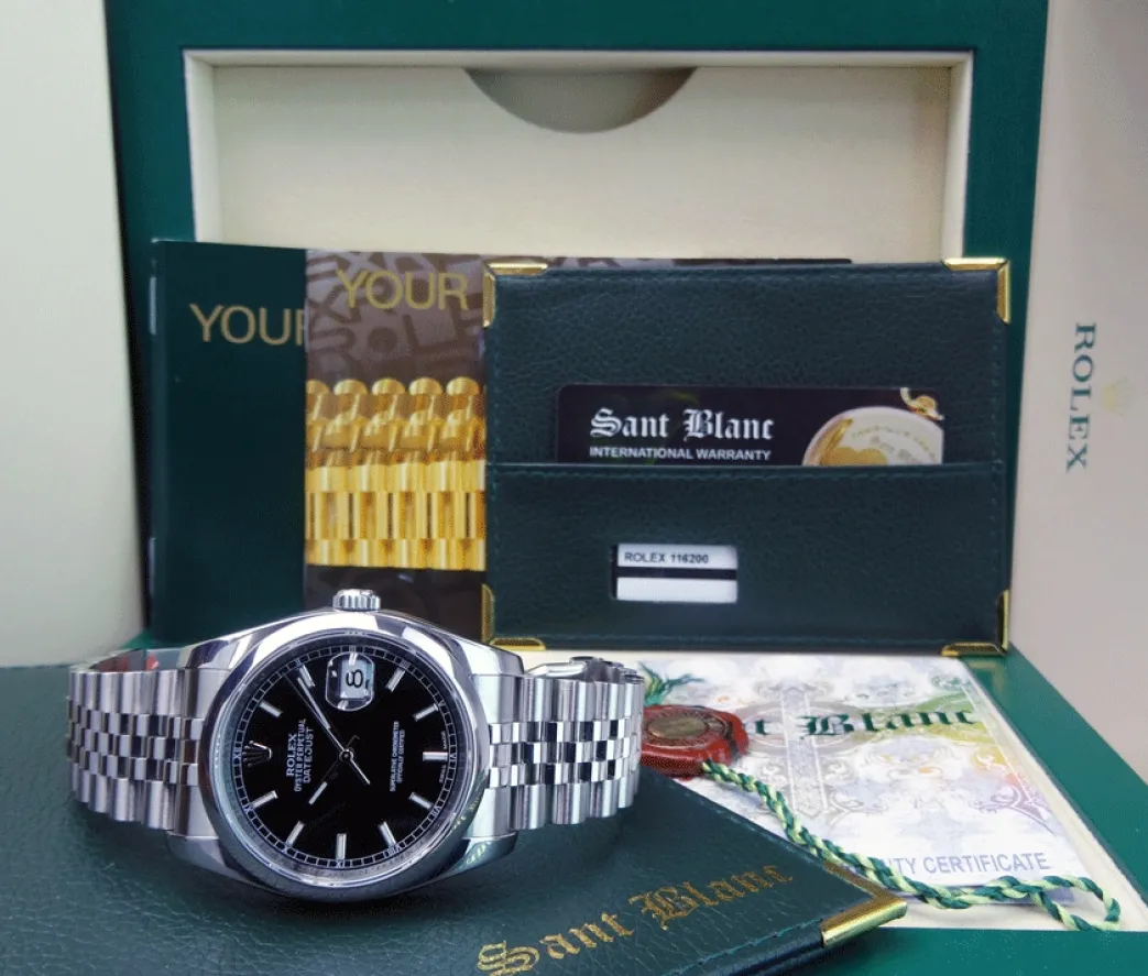 rolex_mens_stainless_stee_0-9.webp Men's Watches | Dress Watches | Sant Blanc ROLEX Mens Stainless Steel Datejust 36 Black Index Dial Jubilee Band Model 116200