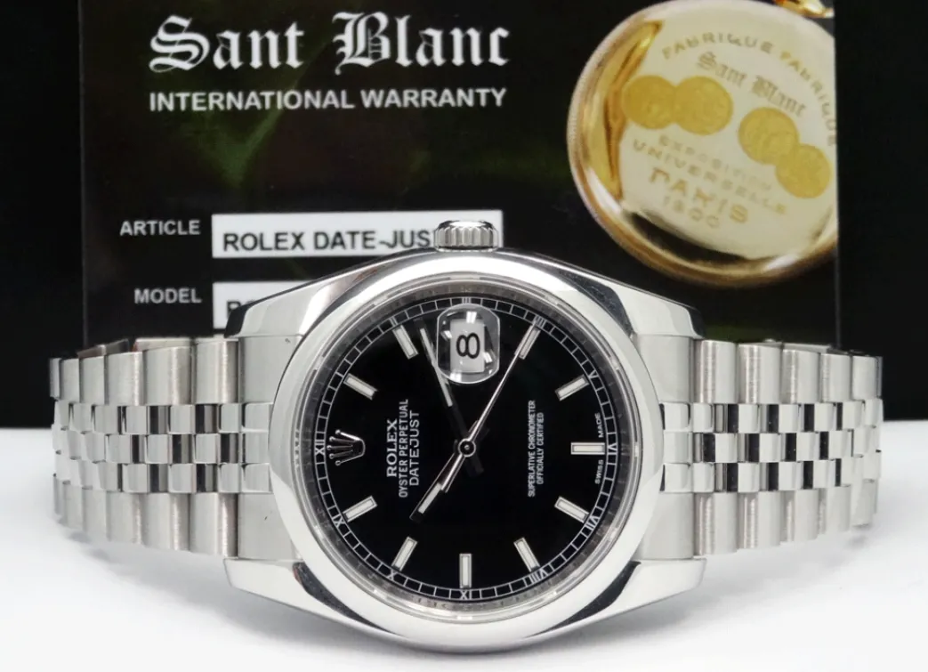 rolex_mens_stainless_stee_3-9.webp Men's Watches | Dress Watches | Sant Blanc ROLEX Mens Stainless Steel Datejust 36 Black Index Dial Jubilee Band Model 116200