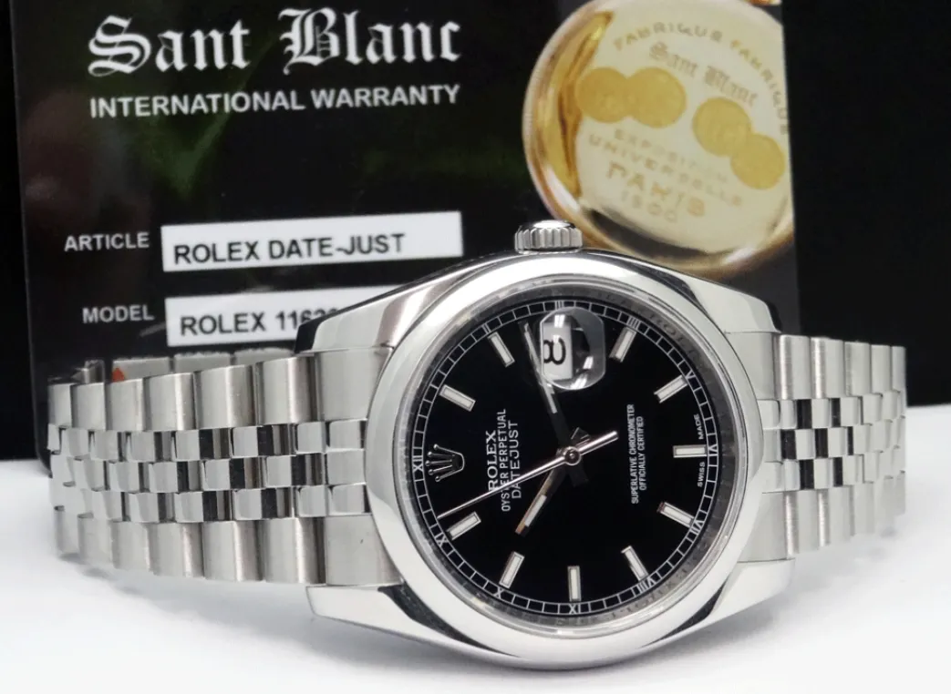 rolex_mens_stainless_stee_5-9.webp Men's Watches | Dress Watches | Sant Blanc ROLEX Mens Stainless Steel Datejust 36 Black Index Dial Jubilee Band Model 116200