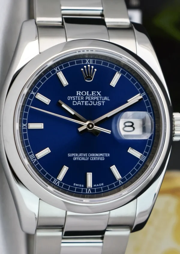 Men's Watches | Dress Watches | Sant Blanc ROLEX Mens Stainless Steel DateJust 36 Blue Index Dial Oyster Band Model 116200