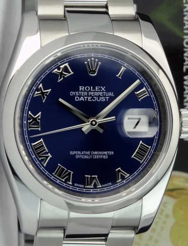 Men's Watches | Dress Watches | Sant Blanc ROLEX Mens Stainless Steel DateJust 36 Blue Roman Dial Oyster Band Model 116200