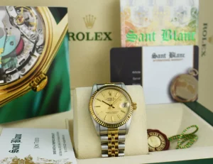 Ladies Watches | Dress Watches | Sant Blanc ROLEX MIDSIZE - 31mm 18kt Gold & SS Datejust Champagne Tapestry Dial Model 68273