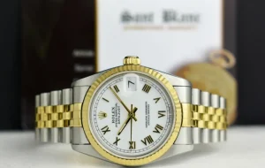 Ladies Watches | Dress Watches | Sant Blanc ROLEX Midsize 18kt Gold & Stainless Steel Datejust White Roman Dial Model 68273