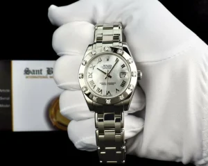 The Masterpiece | Sant Blanc ROLEX Midsize White Gold Pearlmaster Datejust Mother of Pearl Roman Dial Model 81319