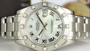 The Masterpiece | Sant Blanc ROLEX Midsize White Gold Pearlmaster Datejust Mother of Pearl Roman Dial Model 81319